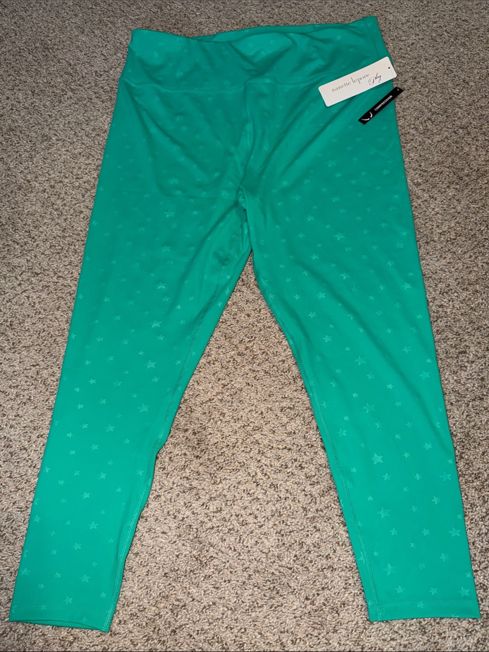 Nanette Lepore Teal Star-Print athletic Leggings, NWT 2X
